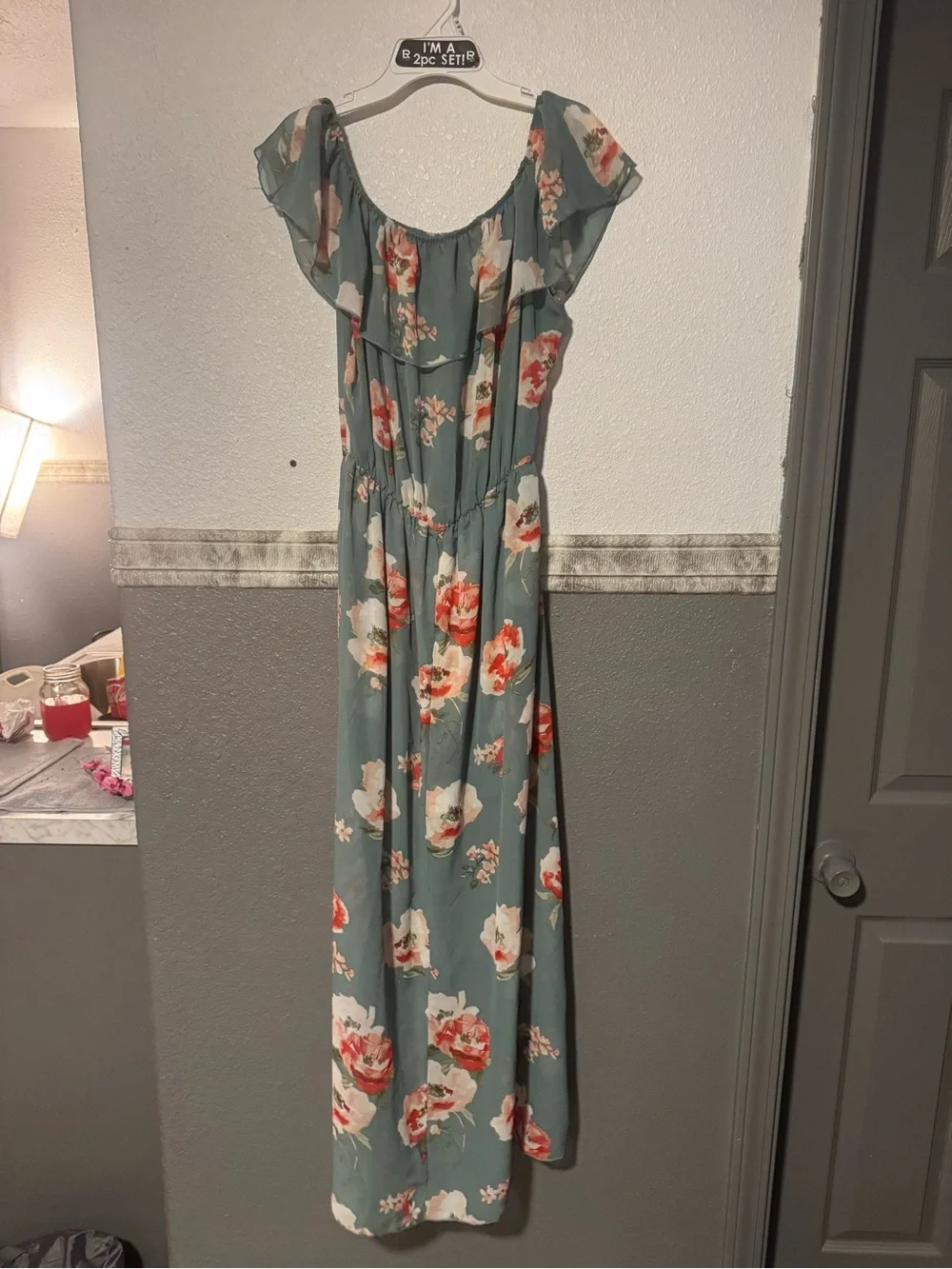 Peppermint Teal Maxi Skirt with Coral and Cream Floral Print